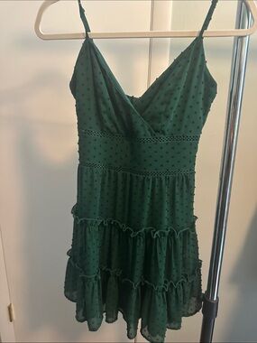 miami Emerald Green Swiss Dot Tiered Mini Dress